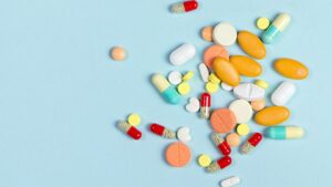 Pills on a blue background.